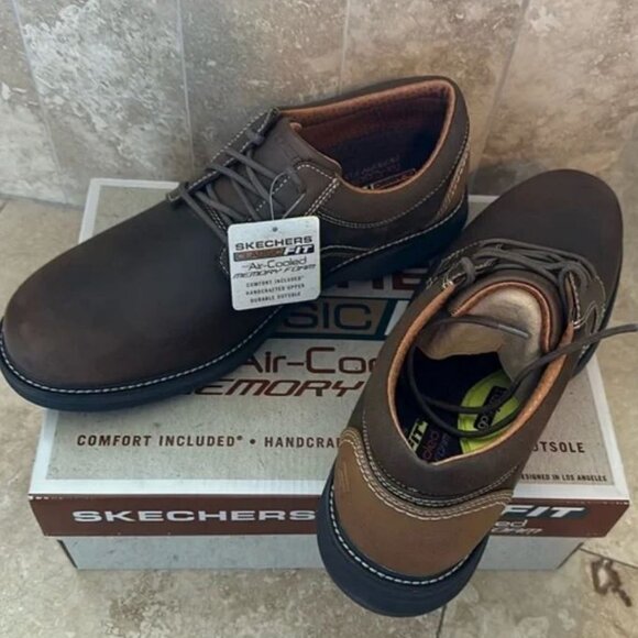 NWT Men’s Skechers Wenson Montel Dk Brown memory foam dress shoes New sz 12 - Picture 1 of 4